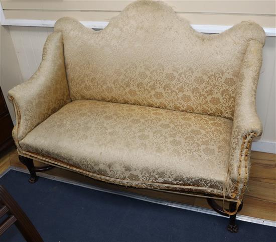 An Edwardian camel-back settee W.140cm
